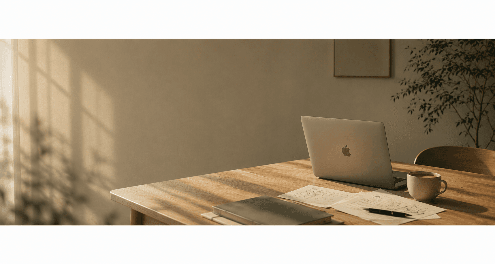 Workspace mit Laptop und Kaffee